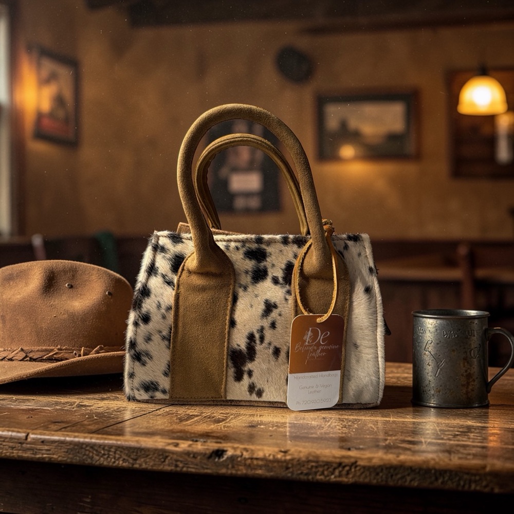 Women's Spotted Tan and White Handbag